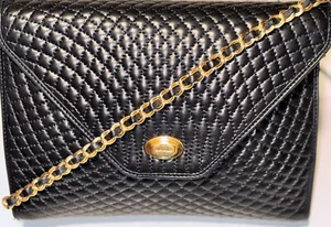 Authentic BALLY Navy Quilted Leather Handbag Crossbody Chain Purse Gold HW - Picture 1 of 20