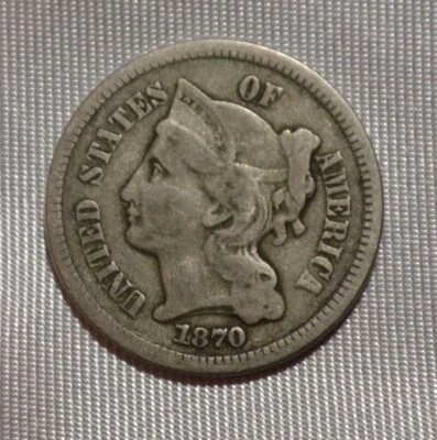 1870 POST CIVIL WAR  Philadelphia Mint Nickel Three Cent Coin Free Shipping  - Image 1 of 2