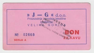 Bon beverag local note bons coupon JG doo, Velika Gorica - Croatia ex Yugoslavia - Picture 1 of 1