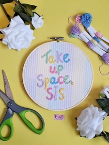 Hand Embroidered Hanging Hoop Art: Motivational, affirmation, Feminist. 7 x 7" - Picture 1 of 6