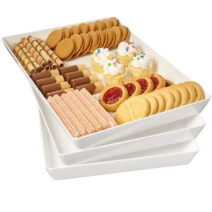 Avant White Plastic Serving Trays (Set of 3) 15” x 10” | Large Reusable Recta... - Picture 1 of 8