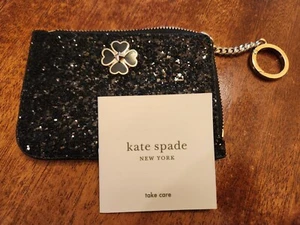 New Kate Spade Coin Purse Card Holder Black Glitter - Picture 1 of 5