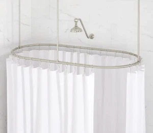 30" X 60" OVAL BRASS SHOWER RING AND CEILING SUPPORTS - BRUSHED NICKEL - Picture 1 of 8