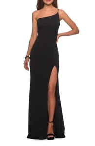 Vestido jersey negro de un hombro con ranura lateral talla 0 original $256 - Imagen 1 de 2