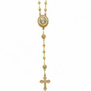 Simulated Diamonds Necklace 2.5mm 14k Gold Drop Cross Rosary 18" Rosario Oro - Picture 1 of 2