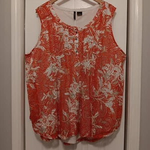 New Directions Curvy Plus 3X Tank Sleeveless Orange Floral Crochet Look Lined - Picture 1 of 15