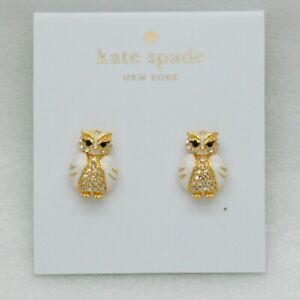 Kate Spade Jewelry Cute OWL Gold Tone CZ Enamel  Pierced Stud  Earrings Unique