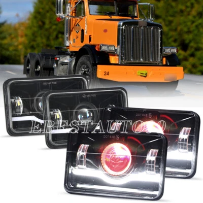 4x Faróis de LED H4 Hi/Lo Feixe Vermelho DRL para Kenworth Peterbilt 357 379 378 4x6" - Imagem 1 de 4