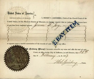 1877 Henry C. Geisberg Jefferson Missouri James F. Joy EE. UU. SELLO DE CANCHA DE CIRCUITO - Imagen 1 de 1