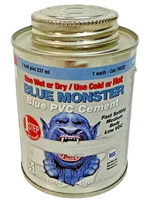 Blue Monster Blue PVC Cement 76032 1 Step 8 oz. Fast Setting Free Fast Shipping - Picture 1 of 3