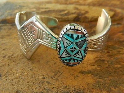 RMT Roderick Tenorio Sterling Silver Turquoise Cuff Bangle Bracelet Pollack Star - Image 1 of 4