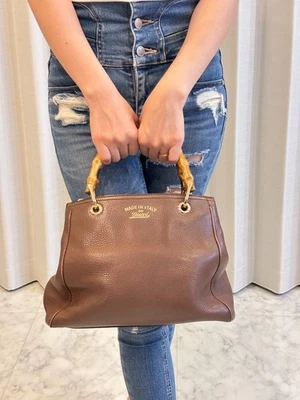 GUCCI Bamboo Shopper Small Tote Handbag Leather 50th Anniversary Floral Lining - Image 1 of 4