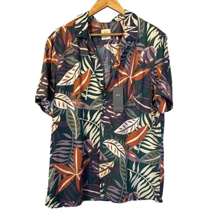 NWT Marks & Spencer Regular Fit Mens Tropical Leaf Print Shirt L Beach Coastal - Picture 1 of 7