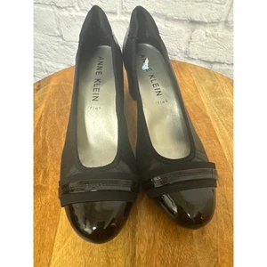 Anne Klein iFlex Black Round Toe Block Heel Women's Leather Career Shoes SZ 11 - Picture 1 of 5