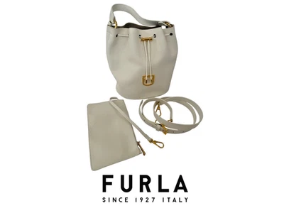 Furla Corona Leather Bucket Bag – White – Oval Base – 11”H x 10”W x 6”D - Image 1 of 4