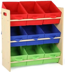 Humblecrew 9 Eimer Kinder Spielzeugkiste Organizer zur Aufbewahrung je 3 Behälter = rot/blau/grün - Bild 1 von 7