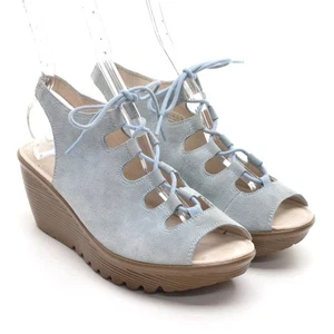 Ladies Skechers Parallel Ghillie Up Wedge Sandals 8.5 M Light Blue Heels Shoes - Picture 1 of 7