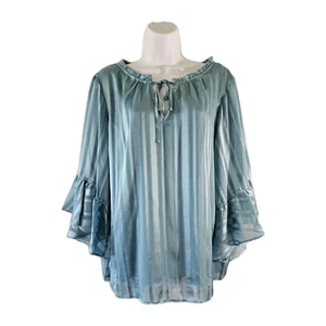 Lauren Conrad Blouse Women XXL Ruffle Slv Sheer Metallic Stripe Fairy WhimsiGoth - Picture 1 of 13