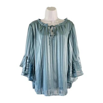 Blusa Lauren Conrad Feminina XXL Babado Slv Listra Metálica Transparente Fada WhimsiGoth - Imagem 1 de 4