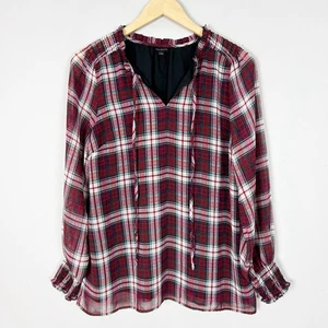 Talbots Red Tartan Plaid Top Blouse Holiday Christmas Festive Size Small Women's - Picture 1 of 4