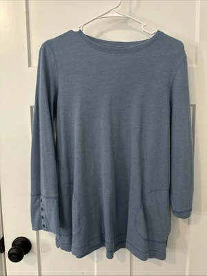 JILL TOP CASUAL MUJER TALLA MEDIANA, AZUL TEXTURIZADO CON MANGAS LARGAS, BOLSILLOS Foto 1 de 4