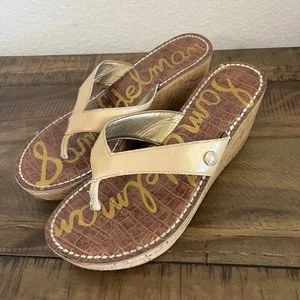 Sandalia Sam Edelman para mujer Romy talla 7,5 M corcho cuña plataforma bronceado tanga deslizable - Imagen 1 de 8