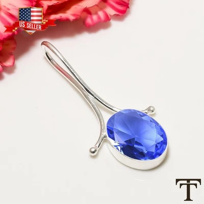 Black Friday Sale 925 Silver Oval TANZANITE Stone Wedding Bezel Pendant Jewelry - Image 1 of 4