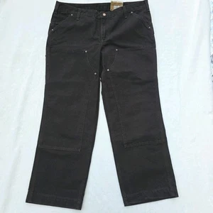NUOVO Carhartt donna 18 REG Kane salopette relaxed fit pantaloni jeans marroni - Foto 1 di 5