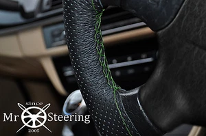 FITS 98+ PEUGEOT 206 PERFORATED LEATHER STEERING WHEEL COVER GREEN DOUBLE STITCH - Picture 1 of 3