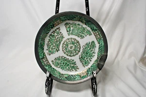 Vintage Japanese Porcelain Ware Ashtray Encased In Pewter Green White Nice! 8" - Picture 1 of 4