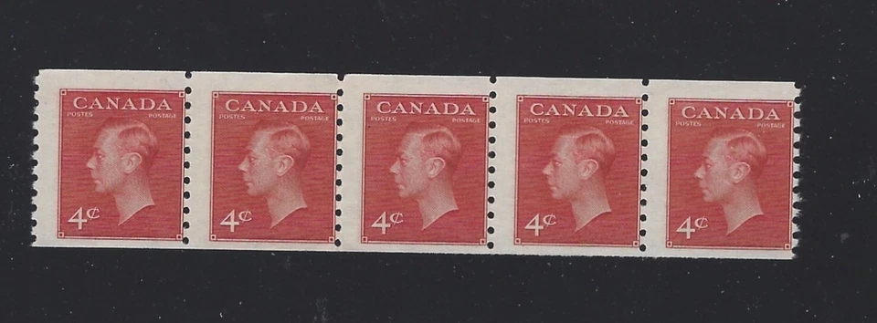 Canada 1950 4c Coil with Postge #300 Strip of 5 MNH Fine  $75 - Image 1 of 1