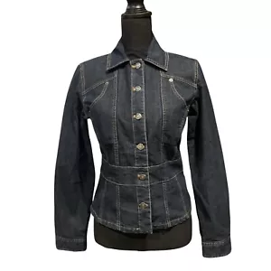 Chaqueta de jean Bill Blass para mujer pequeña mediana lavada azul oscuro clásica pieza de capas - Imagen 1 de 15