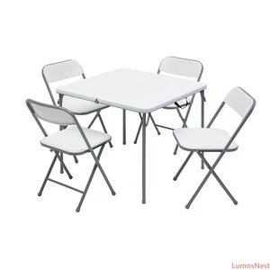 Resin Folding Table & 4 Chairs Set White - Lightweight Outdoor Card Game Set - Picture 1 of 4