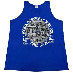 Sz Lg Laconia 81st Motorcycle Week June 12-20th 2004 Blue Double Sided Tank Top - Picture 1 of 7