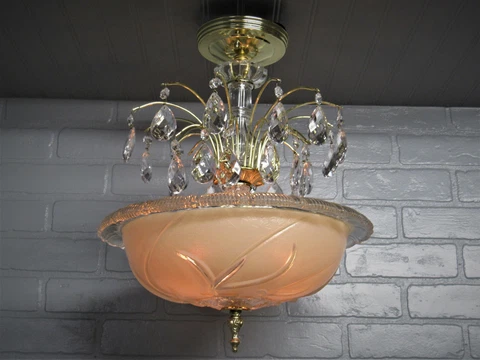 Vintage Art Deco Semi Flush Mount Glass Ceiling Light Chandelier 18" Long Cover