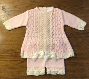 BABY GIRLS KNITTED TOP & LEGGINGS SET BABY PINK N/B 0-3, 3-6, 6-12, 12-18 MONTHS - Picture 1 of 2
