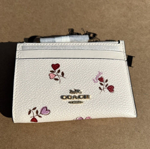 Coach CW967 Mini custodia ID magra con stampa cuore oro gesso $88