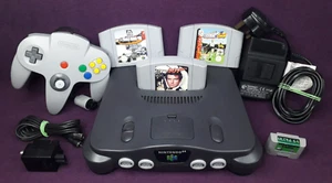NINTENDO 64 N64 CONSOLE & GAMES BUNDLE INC GOLDENEYE F1 & ISS 64 GC TESTED - Picture 1 of 7