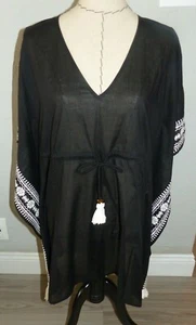 TORY BURCH Damas RAVENA BEACH CAFTÁN Negro/Marfil Talla MEDIANO/GRANDE NUEVO CON ETIQUETAS $298 - Imagen 1 de 11