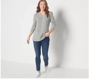 Denim & Co. Seafoam Gr M Comfort Zone Plush Knit Regular V-Neck Tunic A453555 - Picture 1 of 4