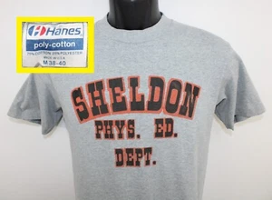 80s Sheldon Phys. Ed. Dept. vintage t-shirt gray Hanes cotton poly Shelton Iowa - Picture 1 of 7