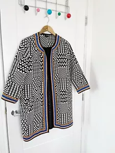 Women’s River Island Black White Aztec Smart Open Longline Blazer Jacket Size 10 - Picture 1 of 12