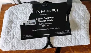 Tahari Home Cotton Quilt With Blanket Stitch Full/Queen 88x92 Inch White - Picture 1 of 6
