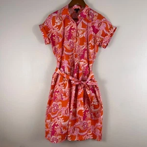 Talbots Shirtkleid Damen 2P rosa orange Paisley Gürtel Taschen A-Linie Preppy - Bild 1 von 12