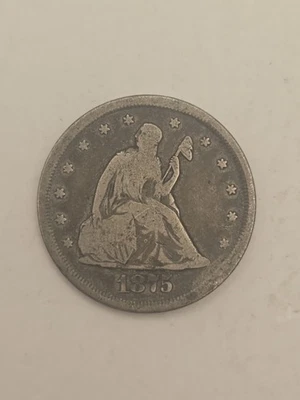 1875-CC 20c Seated Liberty Twenty Cent Piece Silver Coin - Image 1 of 4