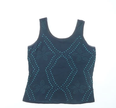 Marks and Spencer Women’s Blue Embroidered Tank Top UK 14 — 第 1/4 张图片
