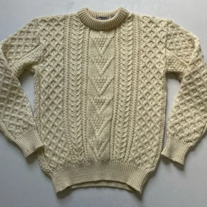 Vtg Kilspindie Sweater Mens M Cream Aran Wool Fisherman Cable Chunky Scotland - Picture 1 of 10