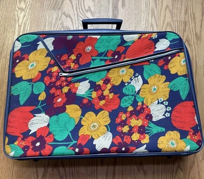 Mala de viagem vintage floral lona Taiwan anos 60 anos 70 Groovy MCM Travel - Imagem 1 de 4