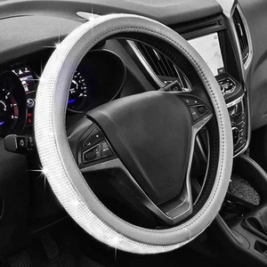 Bling Diamond Grey Leather Steering Wheel Cover Sparkly Crystal Glitter Rhine... - Picture 1 of 5