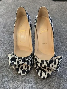 Christian Louboutin Leopard Pantolette Absatz Pumps EU36 US6 Canvas Party Mode Damen - Bild 1 von 12